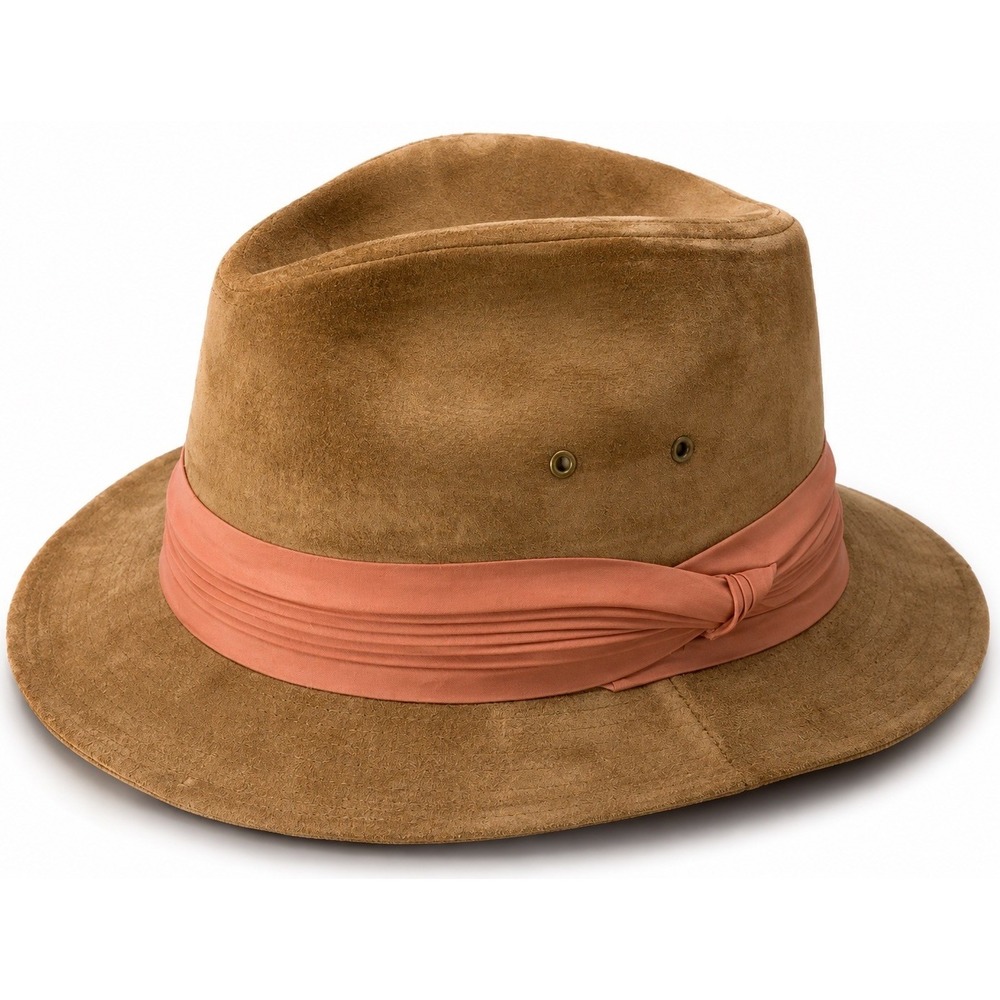 Vintage Borsalino USA Suede Safari Hat Mens 7 3/8 Tan Fedora Ribbon Band Italy
